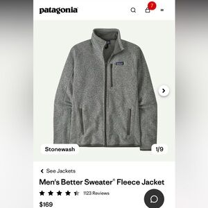 Patagonia Better Sweater Fleece Jacket Men’s Small Full Zip Stonewash $169